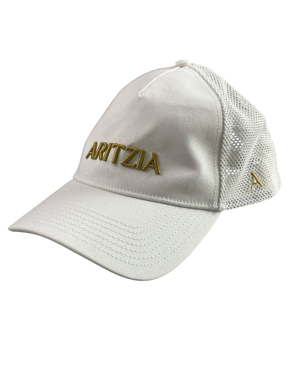 Aritzia Detour Women's White Gold Logo Embroidered Snapback Trucker Cap Hat OS